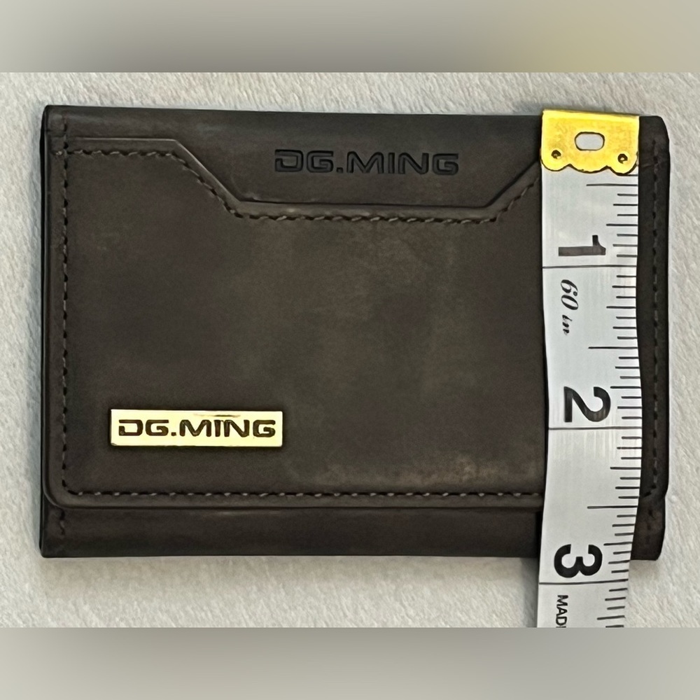 DG.MING Brown Leather Tri-Fold Magnetic Wallet - Picture 10 of 13